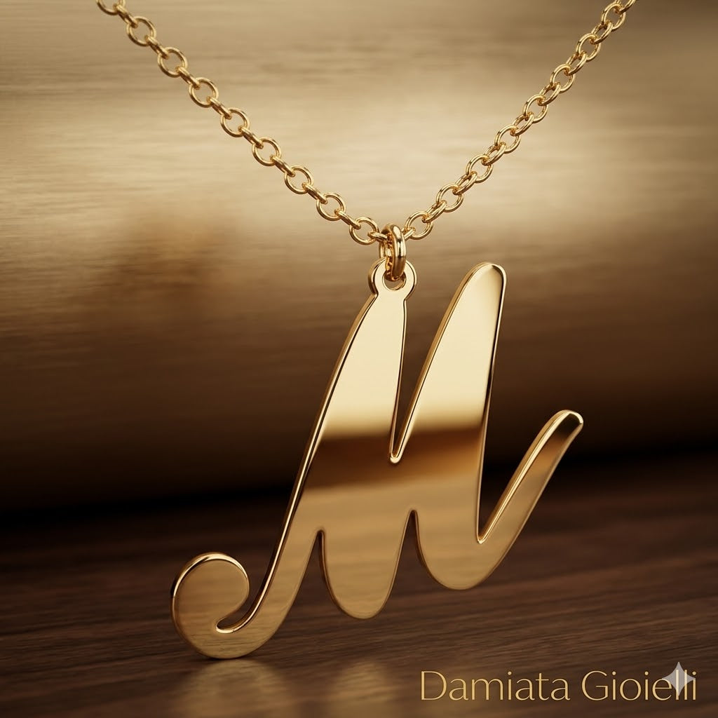 Collana donna con iniziale lettera M in ottone