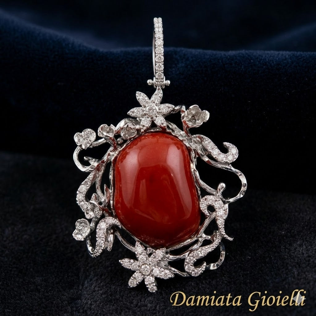Charm donna in argento, corallo rosso e zirconi 000428