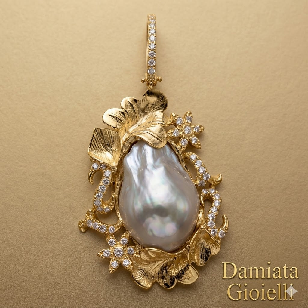 Charm donna in argento con perla barocca e zirconi 000430