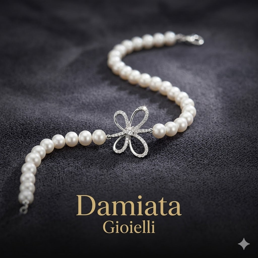 Bracciale filo di perle donna Orelù in argento e zirconi 000731