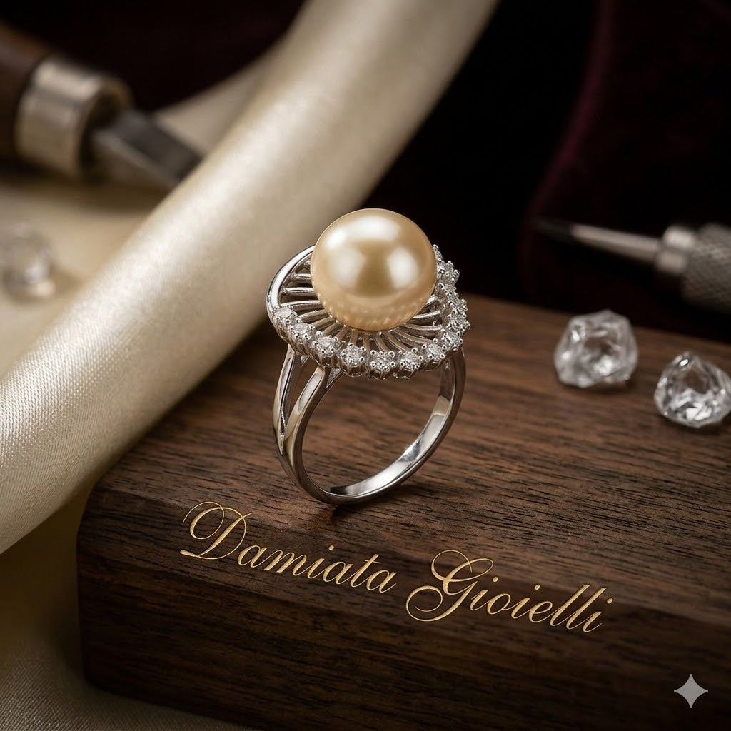 Anello donna Orelù in oro bianco, zirconi e perla 000973MEE