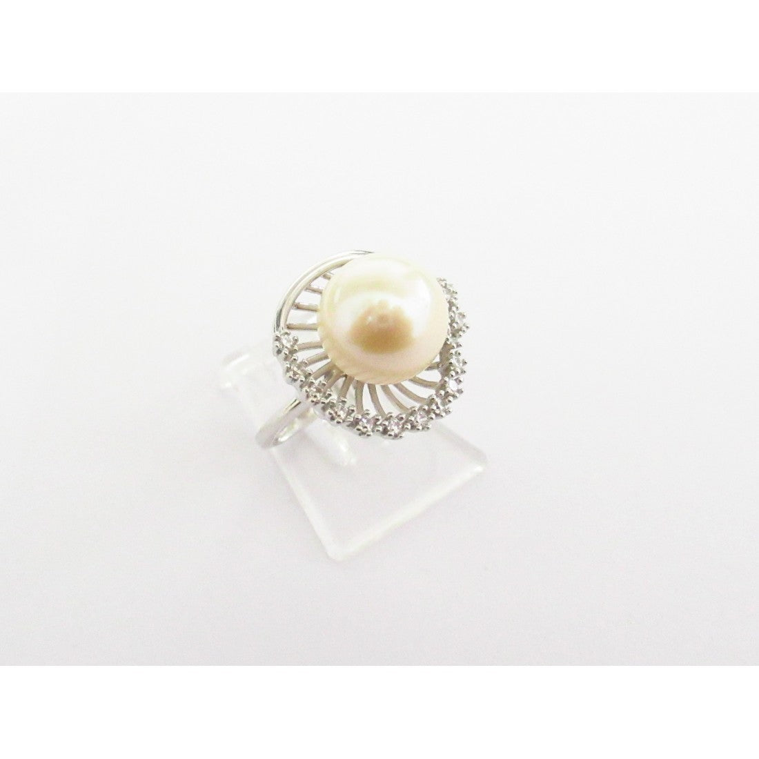 Anello donna Orelù in oro bianco, zirconi e perla 000973MEE