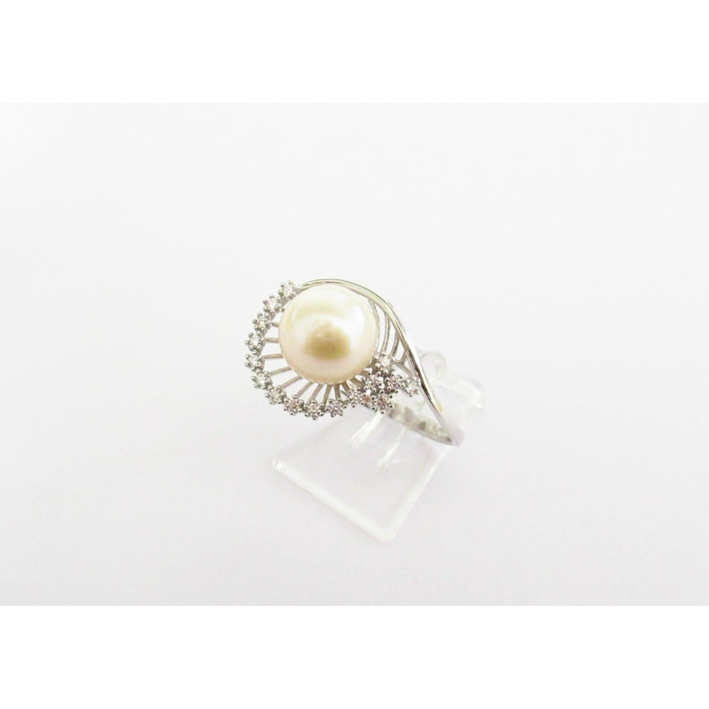 Anello donna Orelù in oro bianco, zirconi e perla 000973MEE