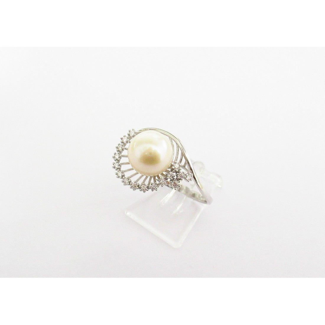 Anello donna Orelù in oro bianco, zirconi e perla 000973MEE
