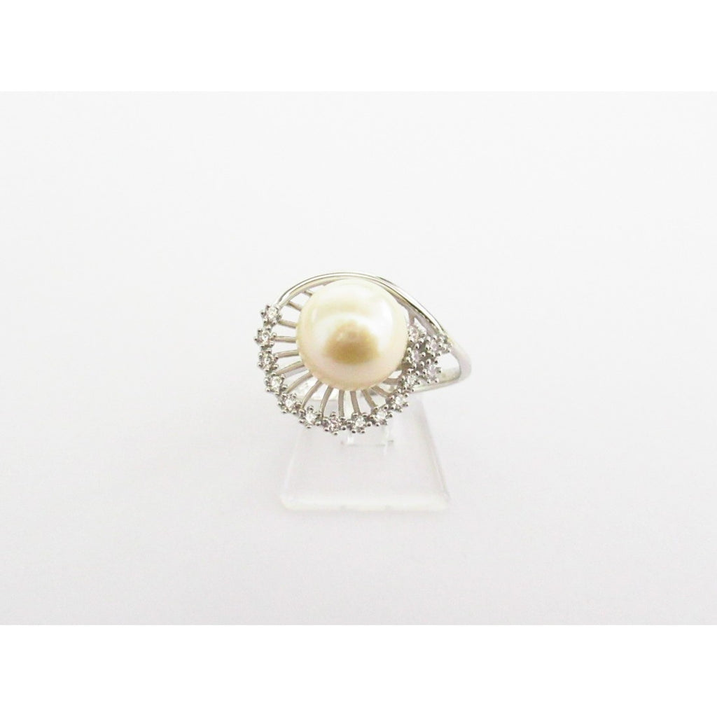 Anello donna Orelù in oro bianco, zirconi e perla 000973MEE