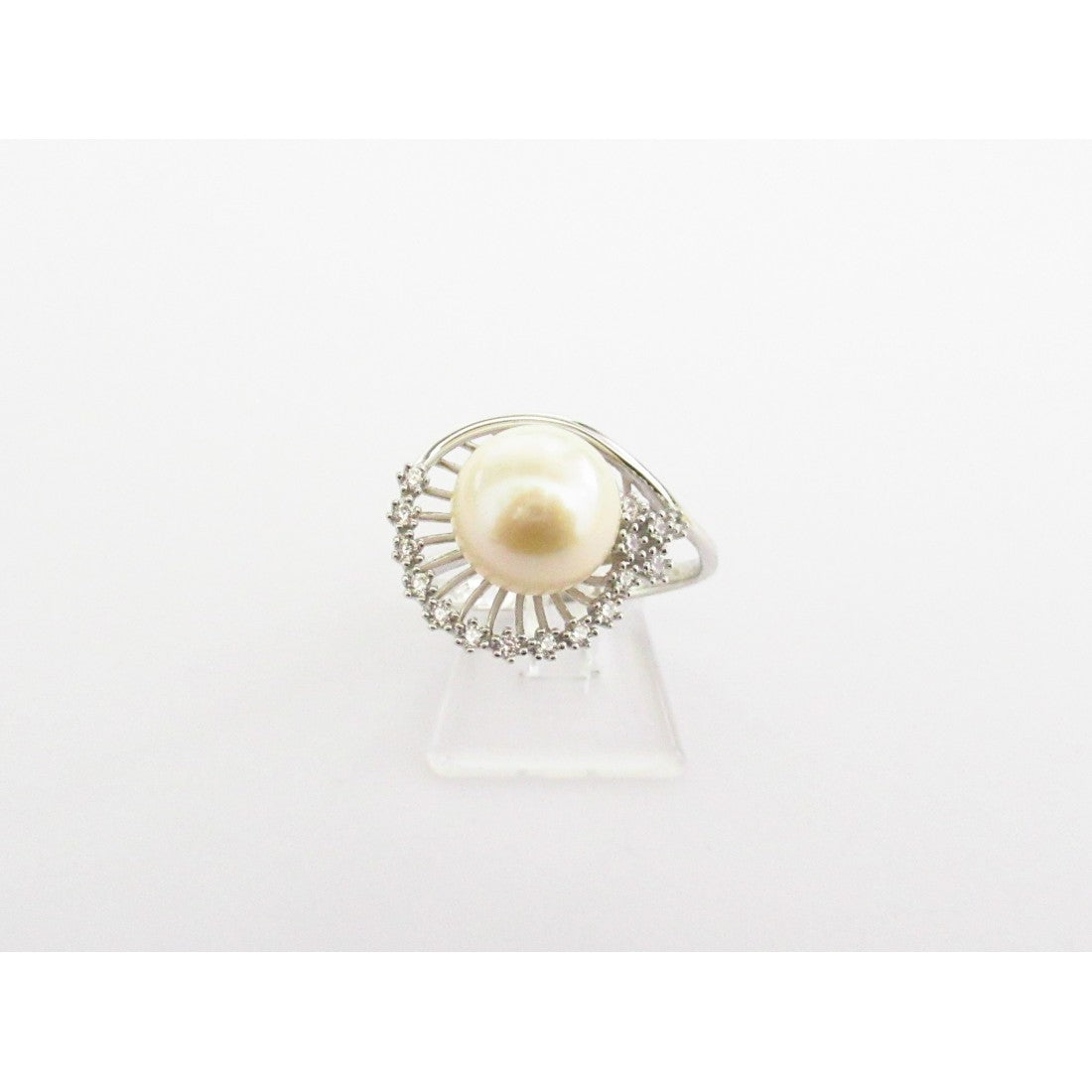 Anello donna Orelù in oro bianco, zirconi e perla 000973MEE
