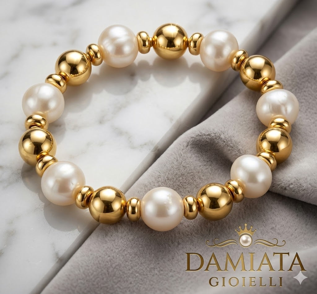 Bracciale elastico donna Orelù in ottone e perle 000989A