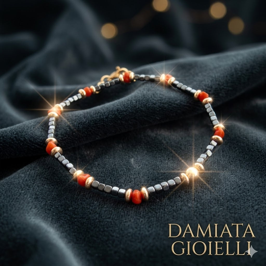 Bracciale elastico donna Orelù in ottone e corallo 001003A