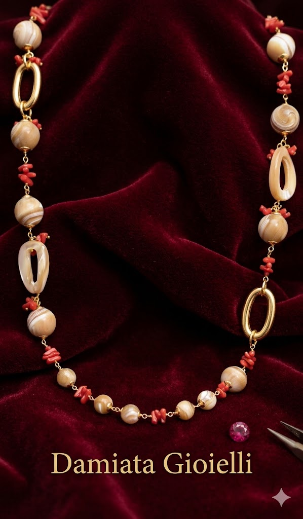 Collana lunga donna Morfea Gioielli in ottone, corallo, agata e osso 0010139