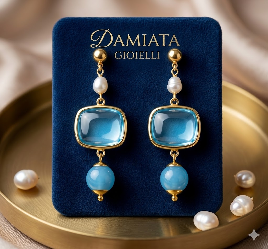 Orecchini pendenti donna Morfea in ottone con quarzi e perle barocche ref. 00238168