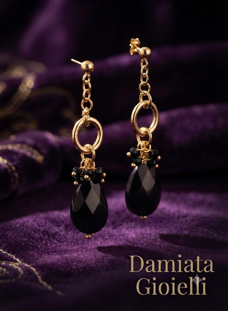Orecchini pendenti donna Morfea in ottone con agata nera ref. 00254206