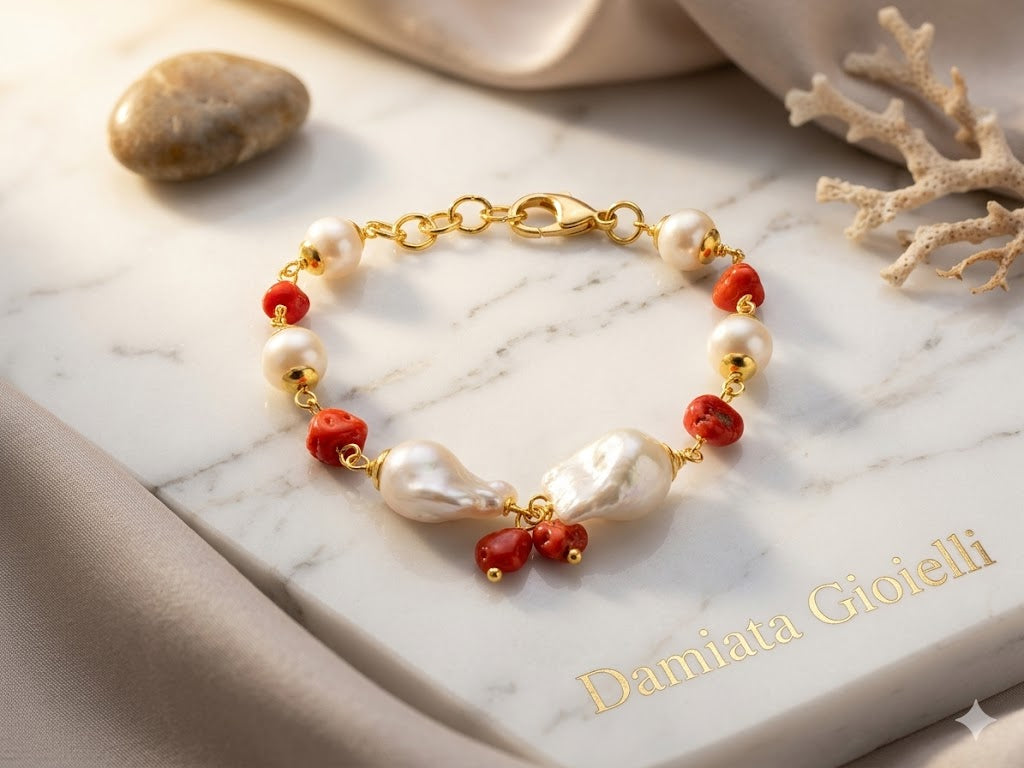 Bracciale donna Morfea Gioielli in ottone con corallo e perle barocche ref. 00256148