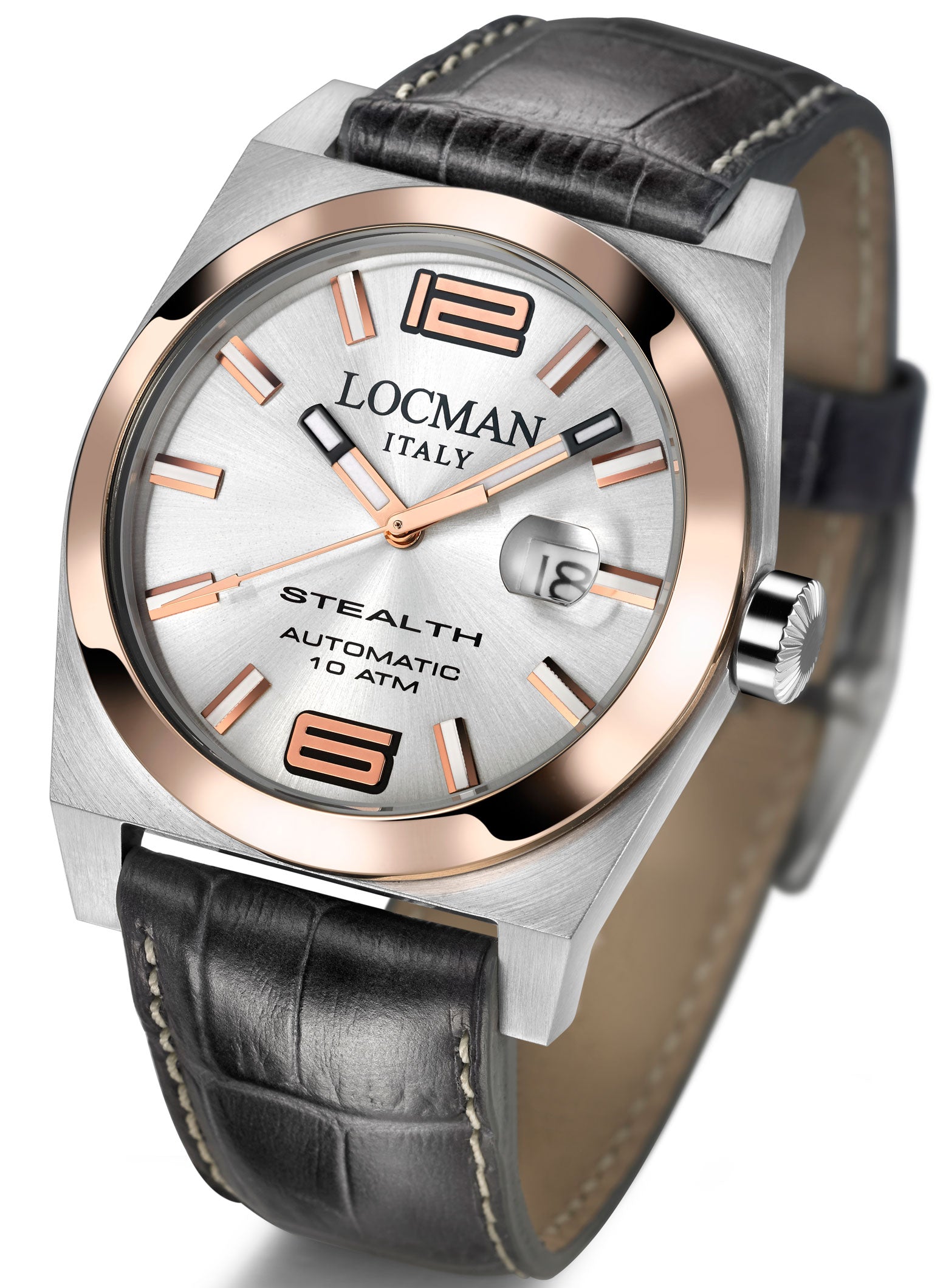 Orologio automatico solo tempo uomo Locman Stealth in titanio e pelle 02050RGYF5N0PSA