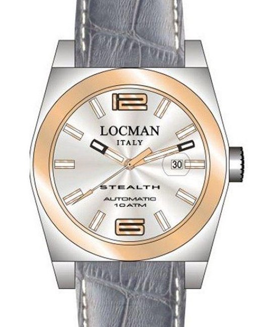Orologio automatico solo tempo uomo Locman Stealth in titanio e pelle 02050RGYF5N0PSA