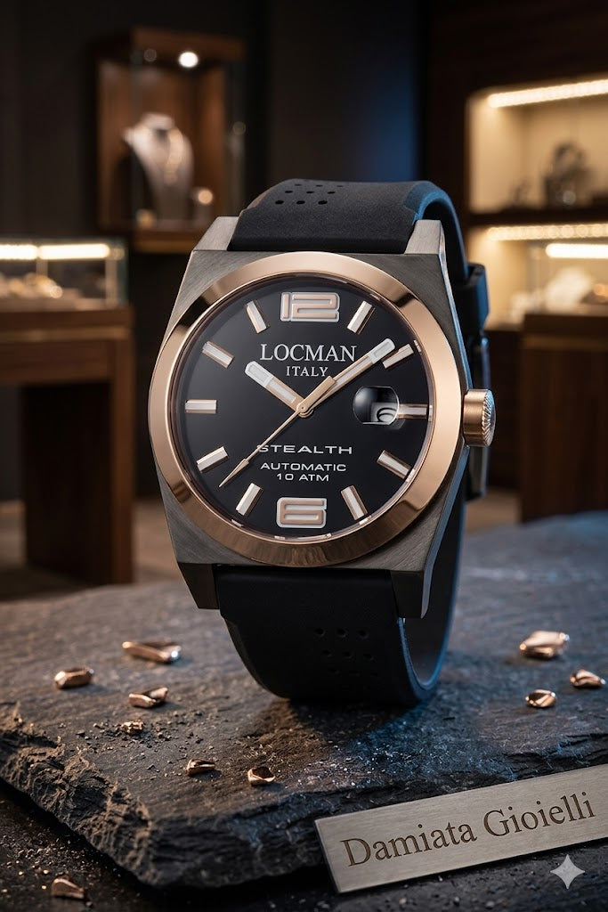 Orologio automatico solo tempo uomo Locman Stealth in titanio e silicone 0205GRBKF5N0SIK