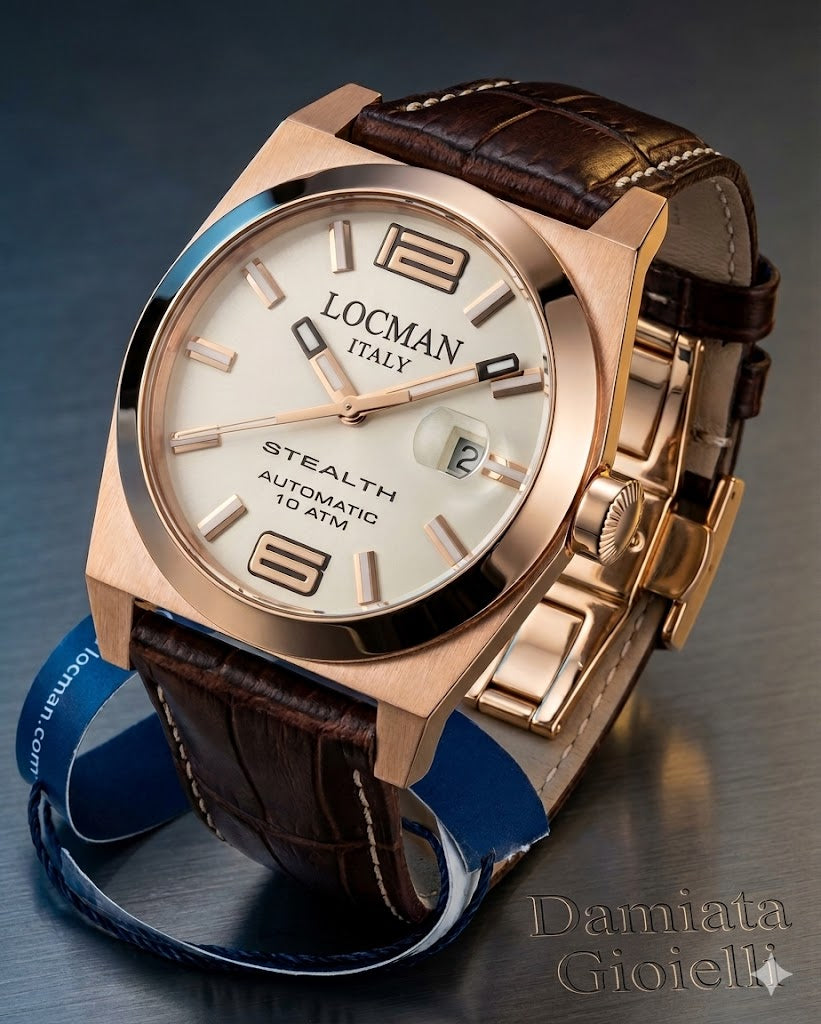 Orologio automatico solo tempo unisex Locman Stealth in titanio e pelle 0205RRAVF5N0PST