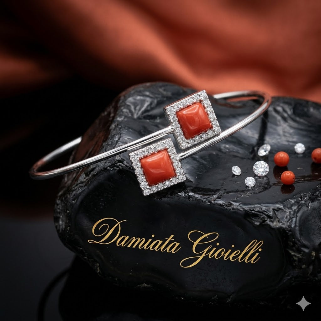 Bracciale rigido donna Damiata Gioielli in argento, zirconi e corallo 10037
