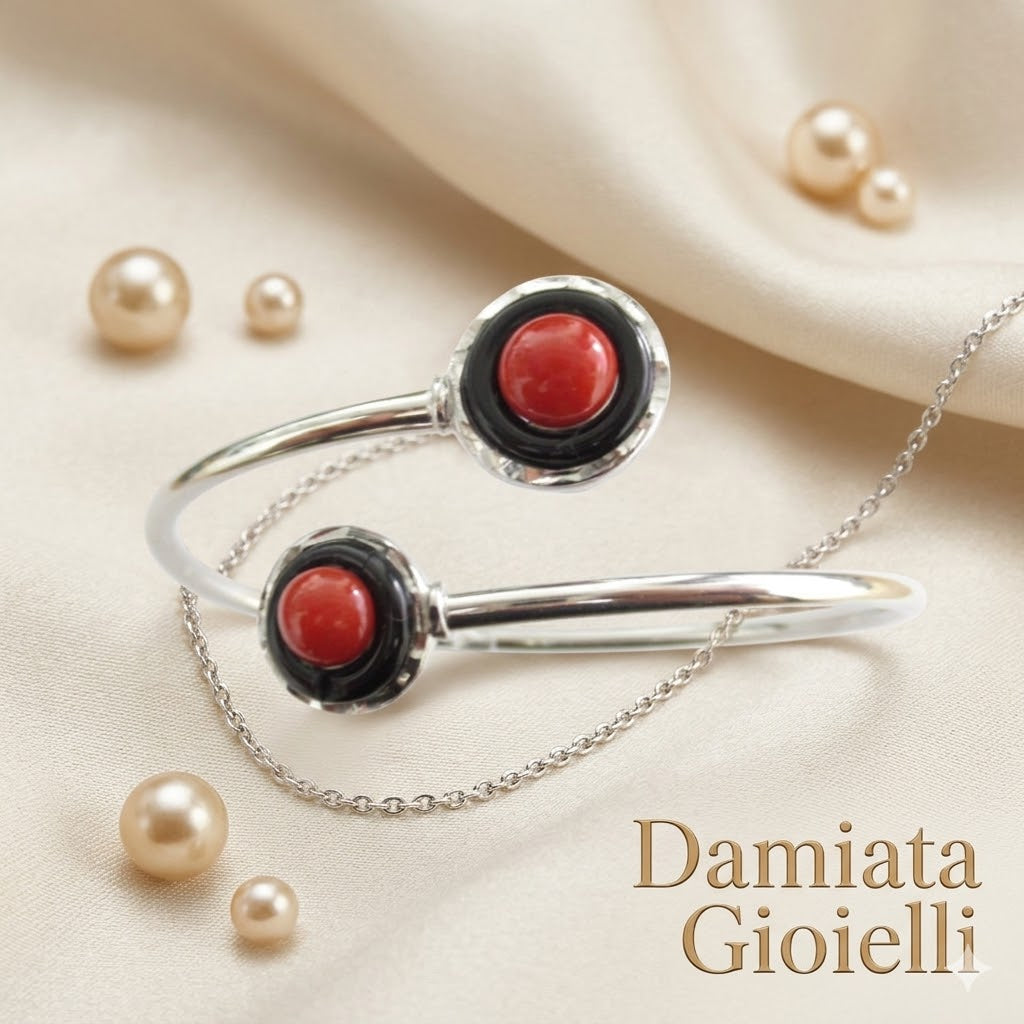 Bracciale rigido donna Damiata Gioielli in argento, onice e corallo 10038