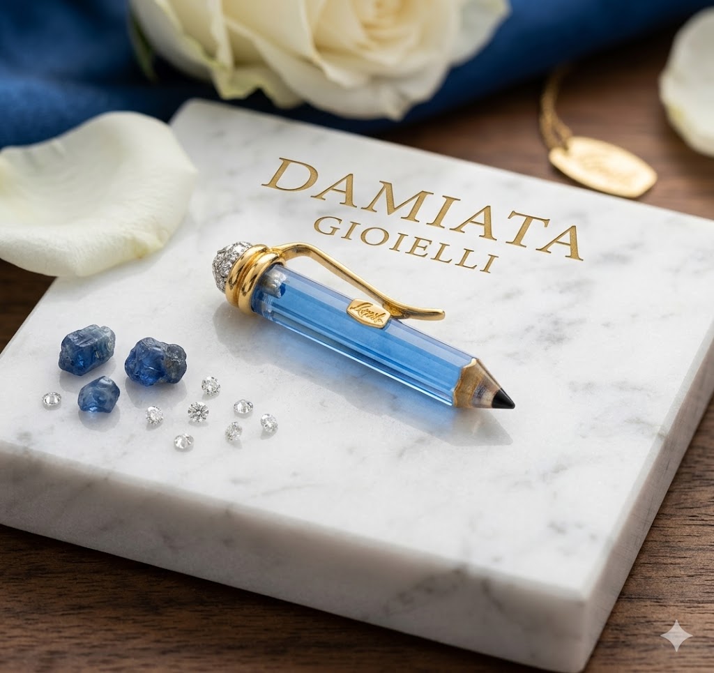 Spilla da giacca unisex Recarlo in oro bicolore, topazio e diamanti ref.
