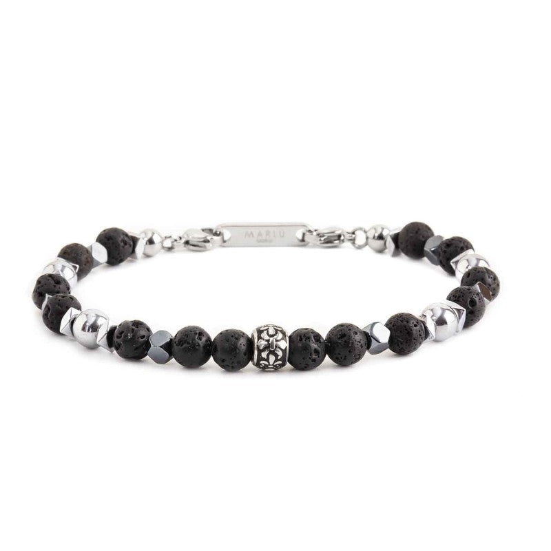 Bracciale uomo Marlù Namastè in acciaio, pietra lavica e ematite 13BR112