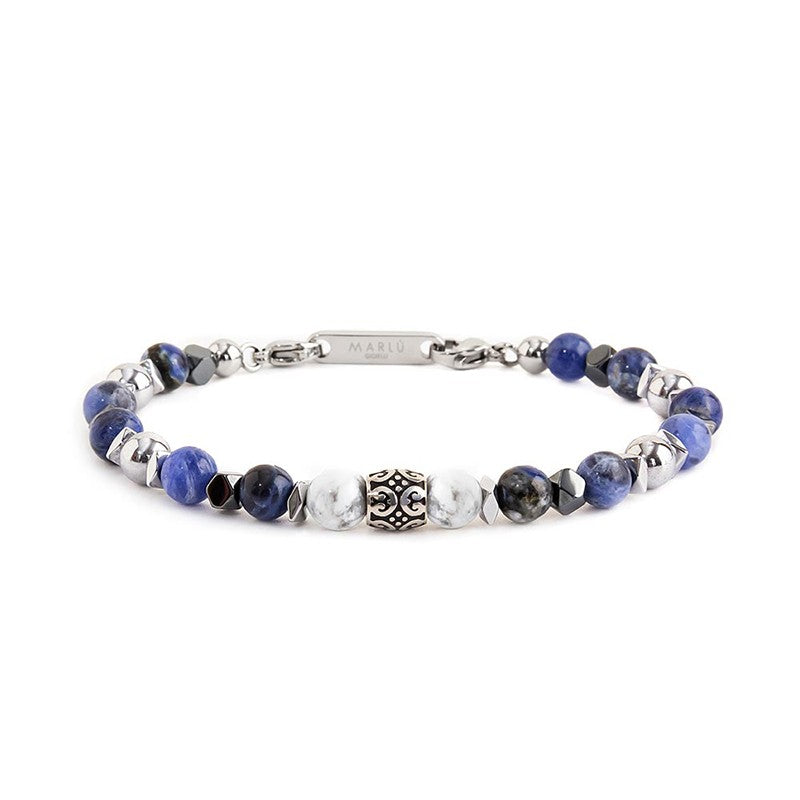 Bracciale uomo Marlù Namastè in acciaio, ematite e sodalite 13BR114
