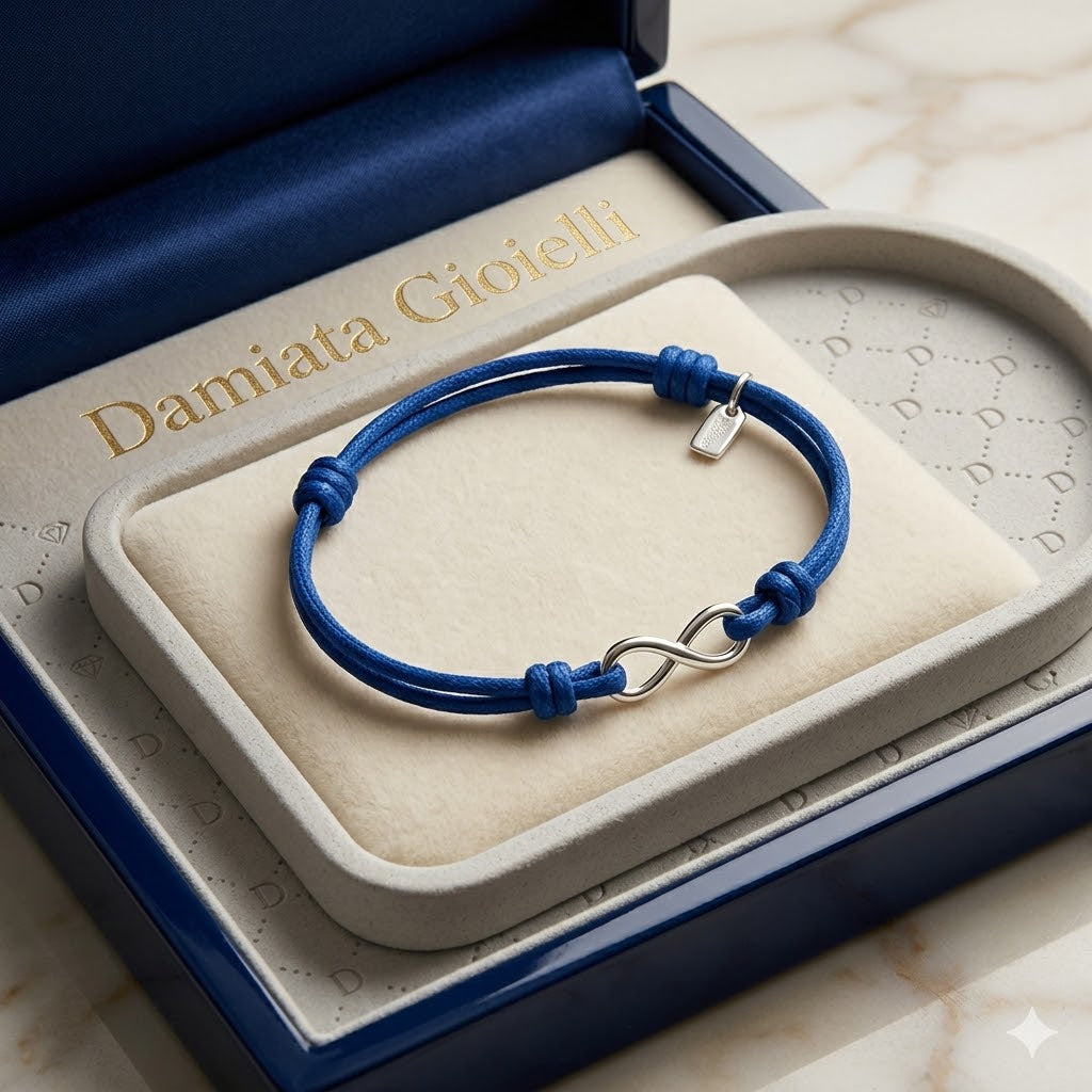 Bracciale Dodo Mariani con charm infinito in argento e cordino blu 149DB