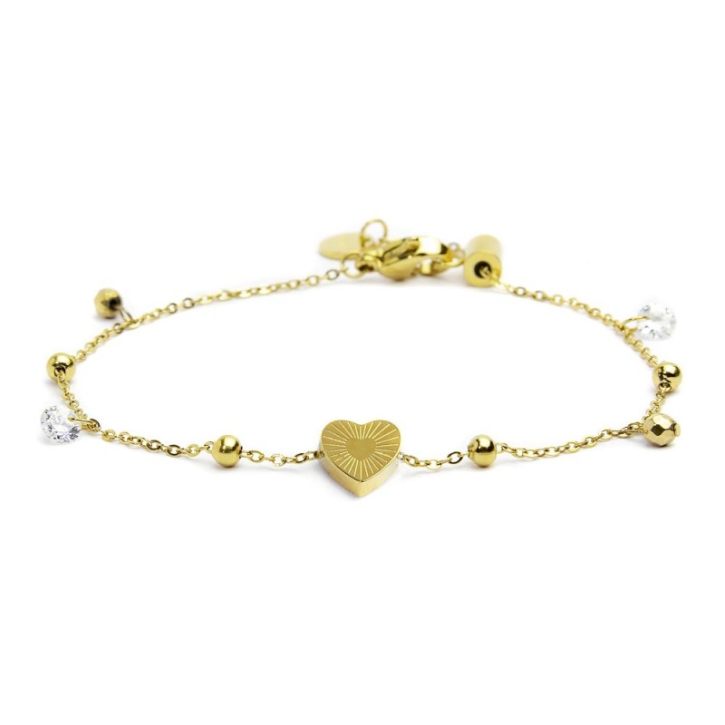 Bracciale donna Marlù in acciaio dorato con zirconi e madreperla 15BR069G-W