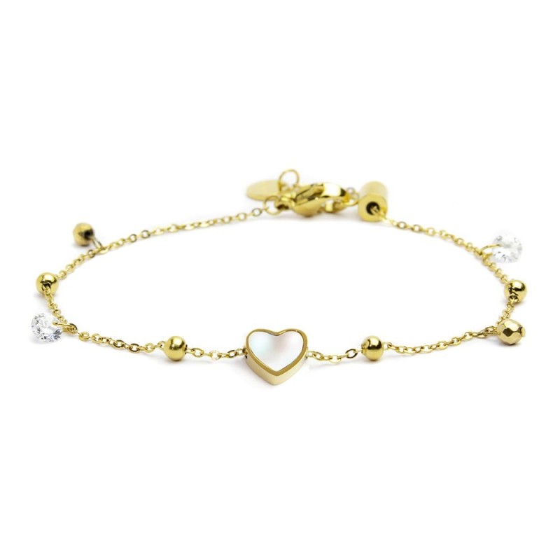 Bracciale donna Marlù in acciaio dorato con zirconi e madreperla 15BR069G-W