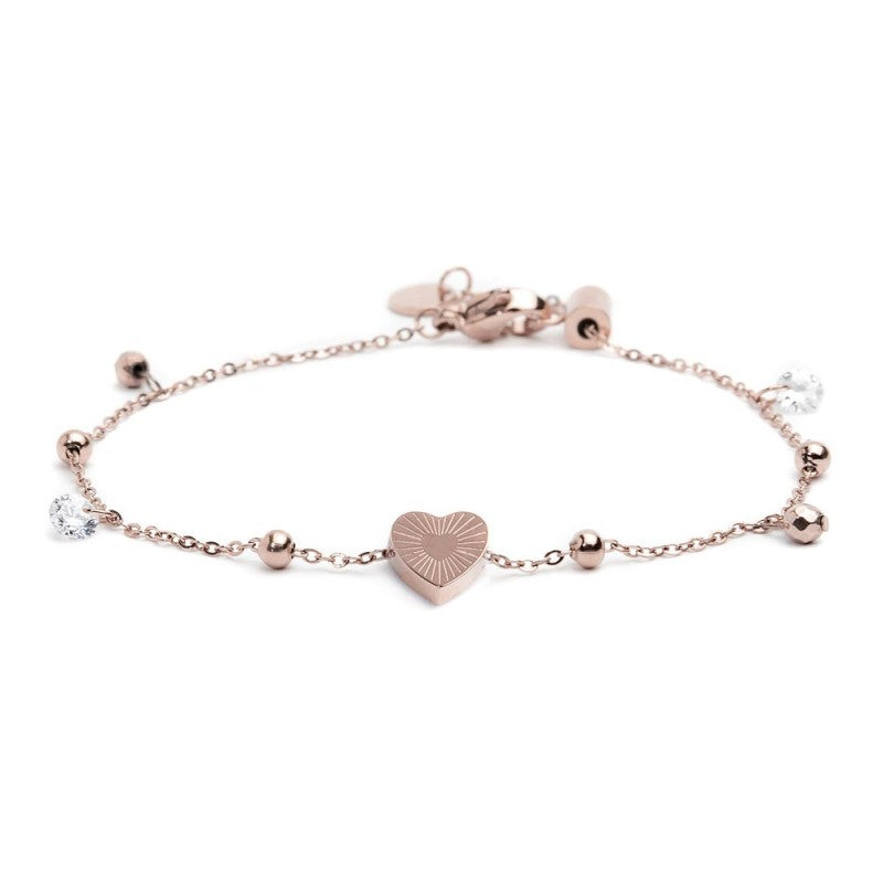 Bracciale donna Marlù in acciaio rosè, zirconi e madreperla 15BR069R-W