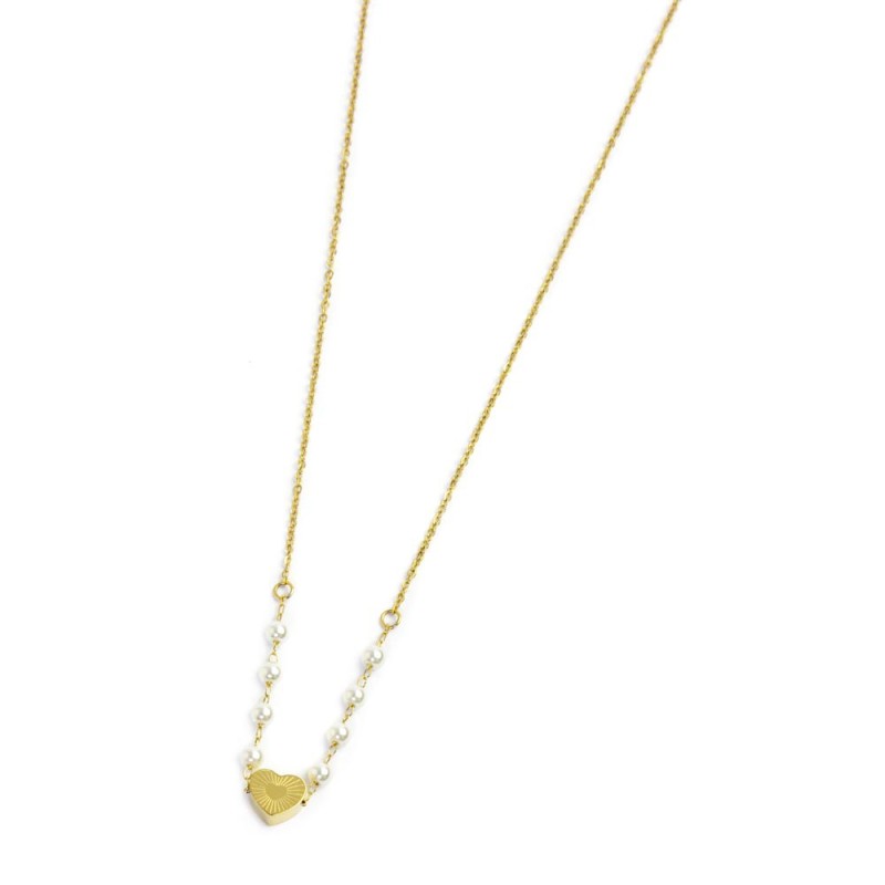 Collana donna Marlù in acciaio dorato, perle e zirconi 15CN031G-W