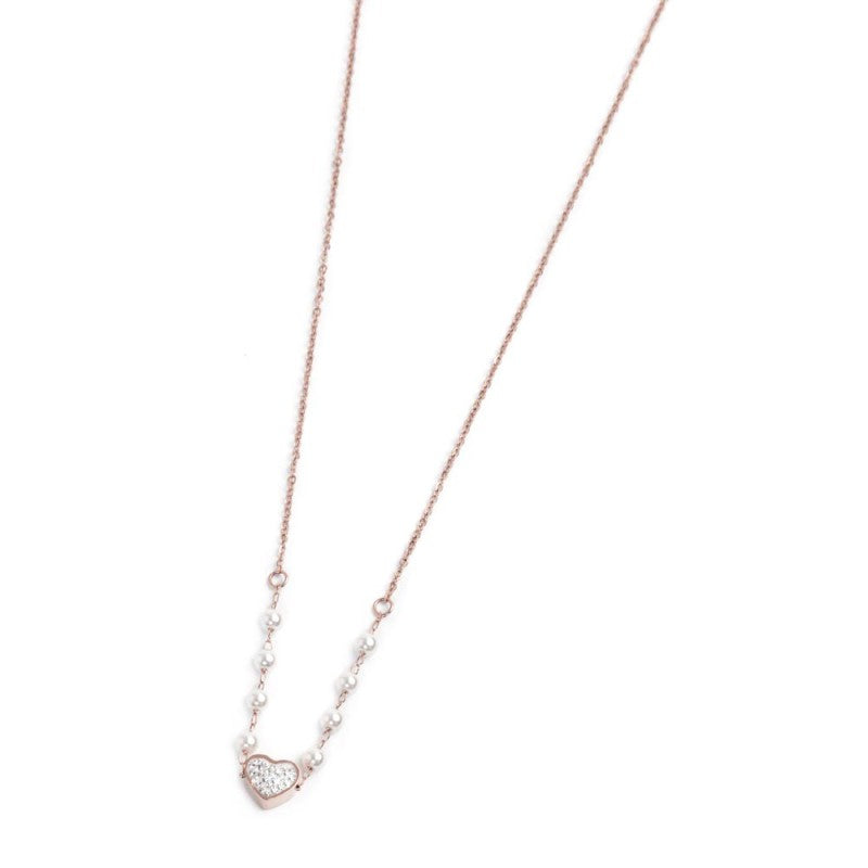 Collana donna Marlù in acciaio rosè, perle e zirconi 15CN031R-W