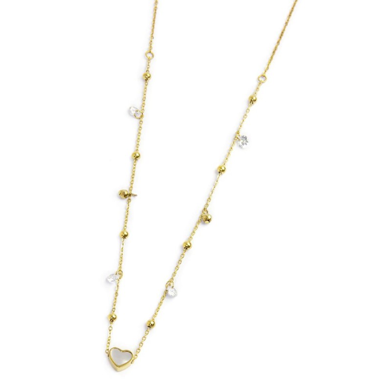 Collana donna Marlù in acciaio dorato, madreperla e zirconi 15CN033G-W