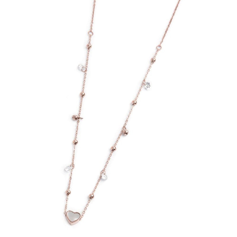 Collana donna Marlù in acciaio rosè, madreperla e zirconi 15CN033R-W