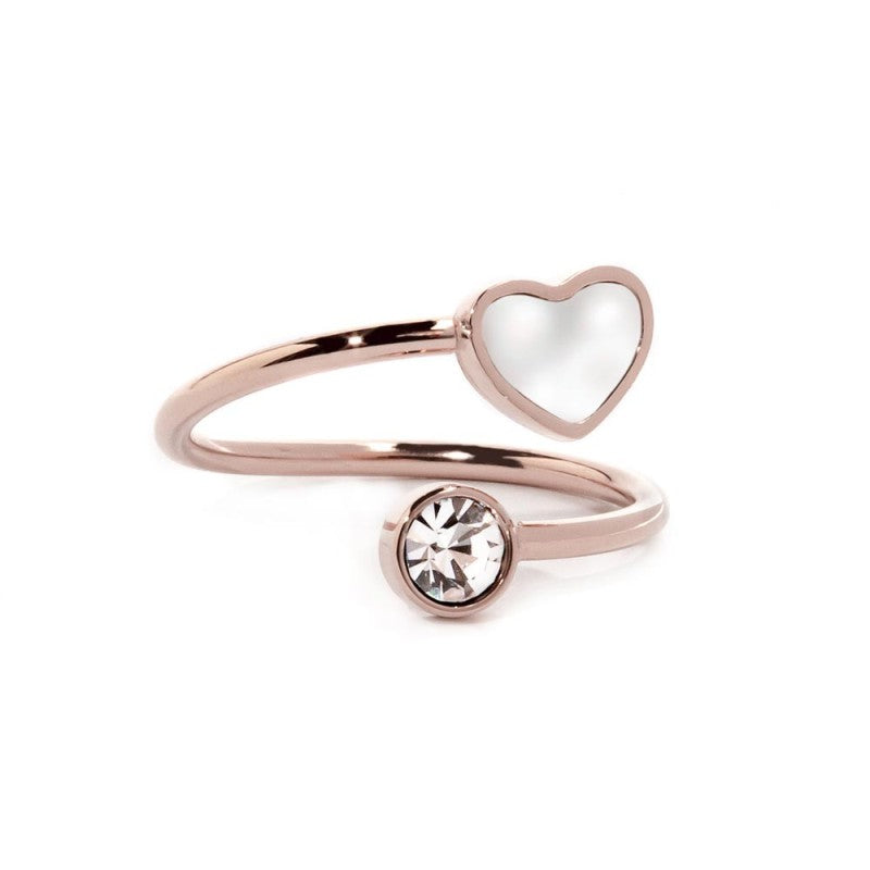 Anello cuore donna Marlù Nel Mio Cuore in acciaio rosato, madreperla e zircone 15AN010RW-S
