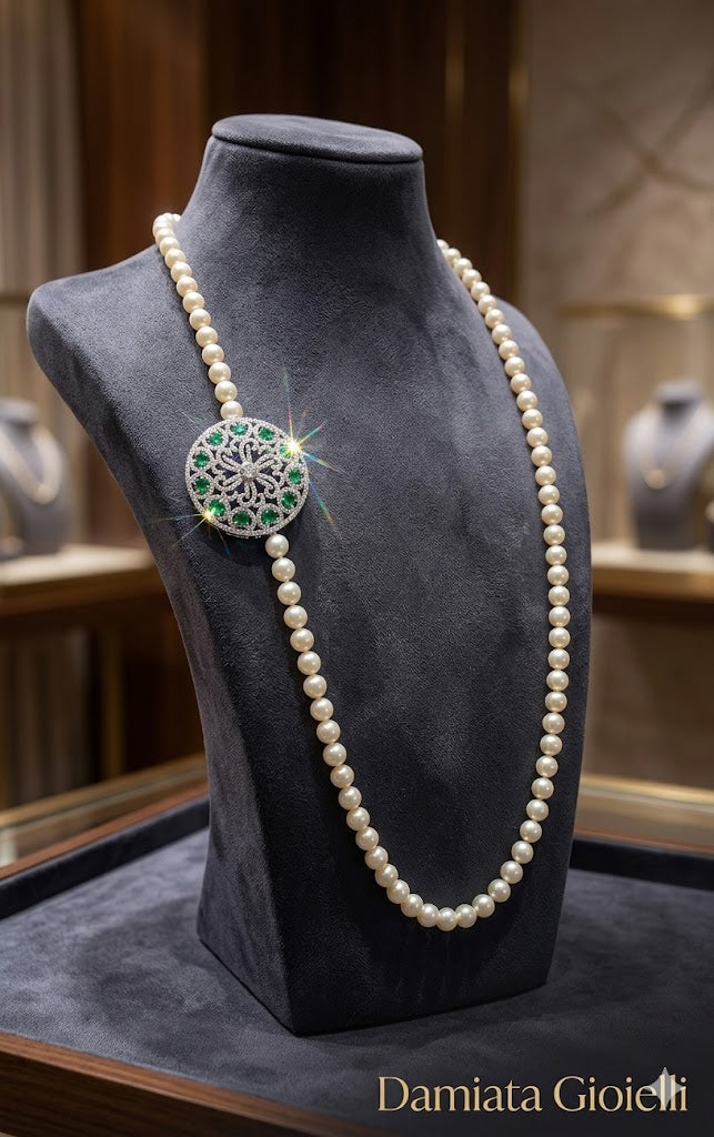 Collana donna Orelù filo di perle con medaglione in argento 925% e zirconi ref. CL16XEA