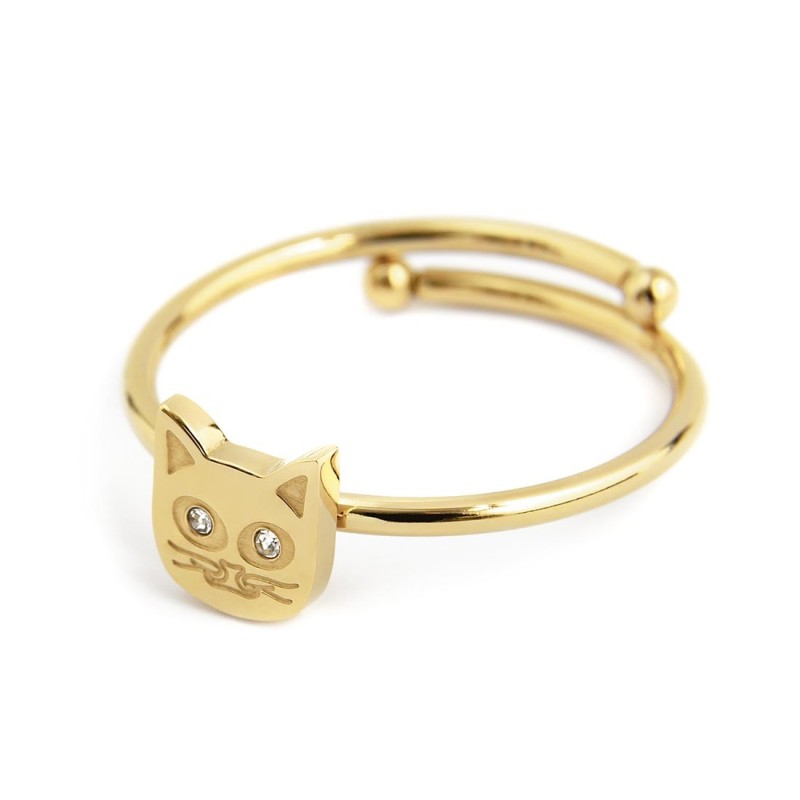 Anello gatto donna Marlù Time to in acciaio dorato e cristalli 18AN054G-M