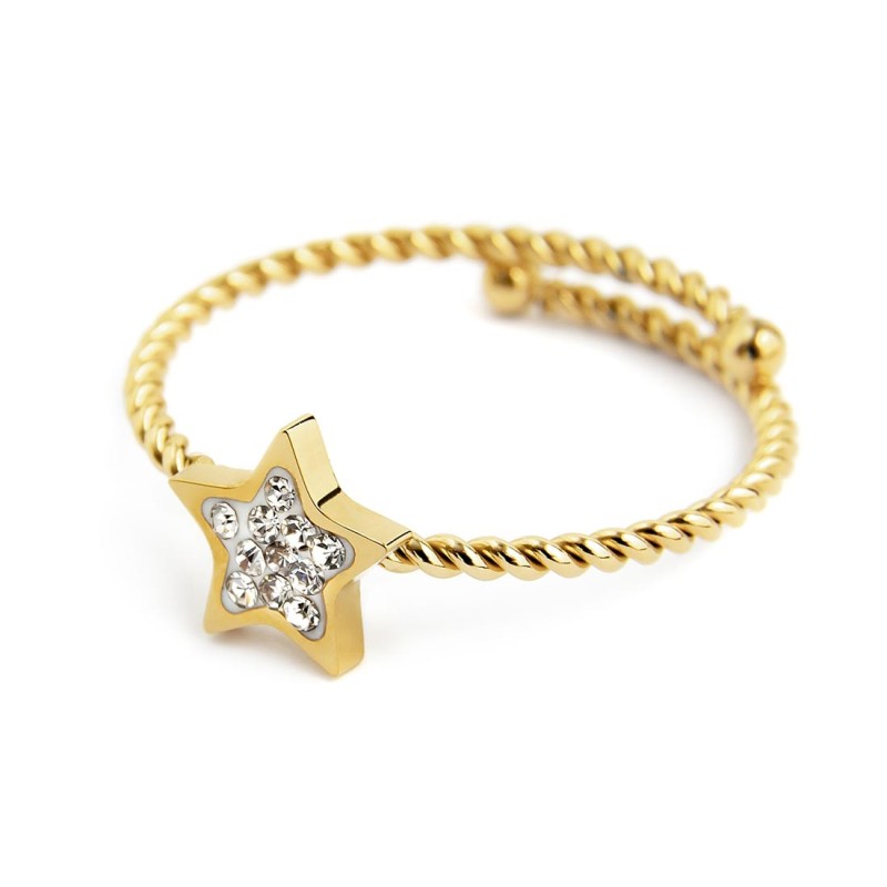 Anello donna Marlù Time to in acciaio dorato e cristalli bianchi 18AN033G-M