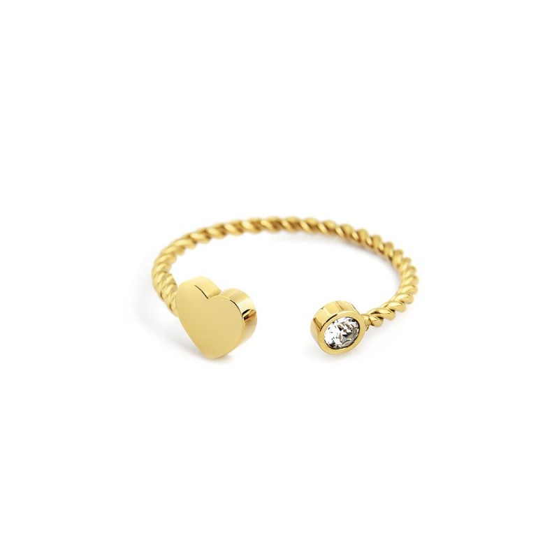 Anello cuore donna Marlù Time to in acciaio dorato e cristallo 18AN038G-F