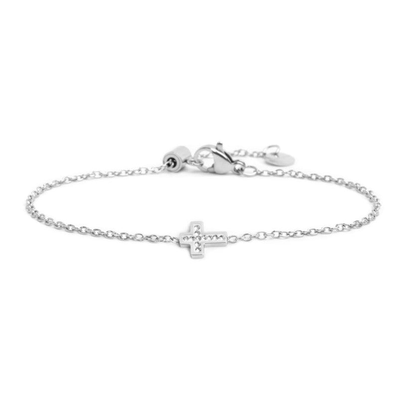 Bracciale croce bimba Marlù in acciaio con cristalli bianchi 18BR084
