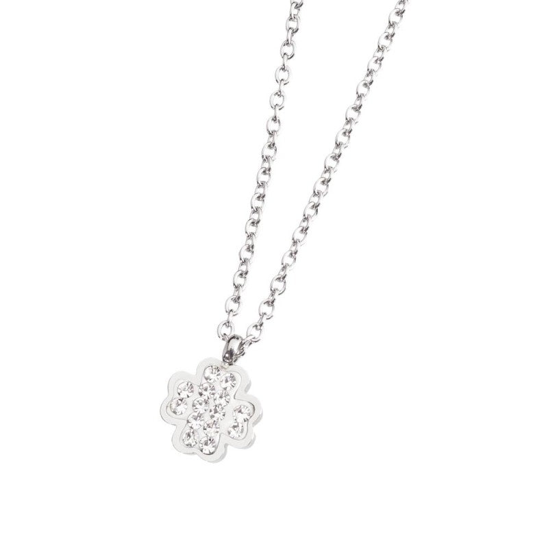 Collana quadrifoglio bimba Marlù in acciaio e cristalli bianchi 18CN042