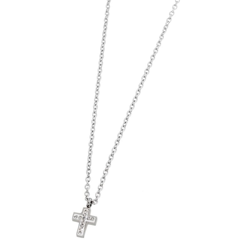 Collana croce bimba Marlù in acciaio e cristalli bianchi 18CN046