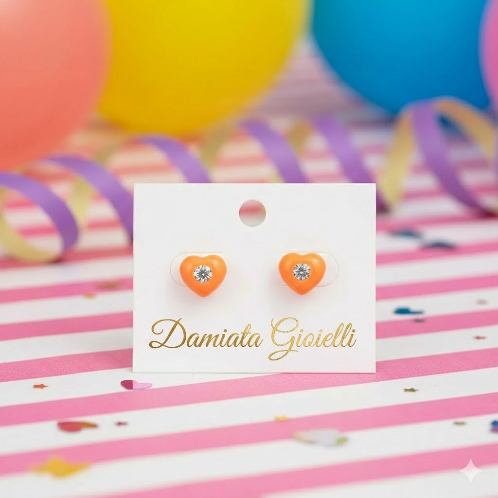 Orecchini a cuore bambina Damiata Gioielli in oro giallo smaltato 19/102/1