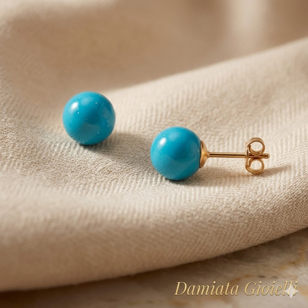 Orecchini a sfera donna Damiata Gioielli in oro giallo e pasta di turchese 19/102/4