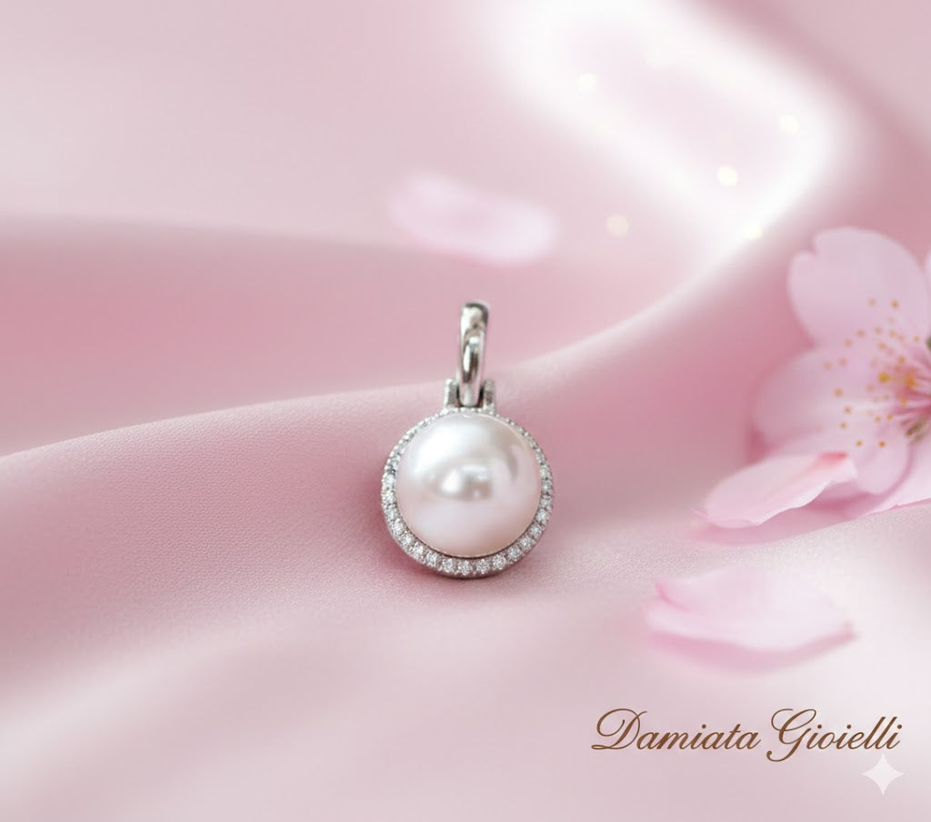 Ciondolo donna Damiata Gioielli in oro bianco con perla e zirconi 192/102