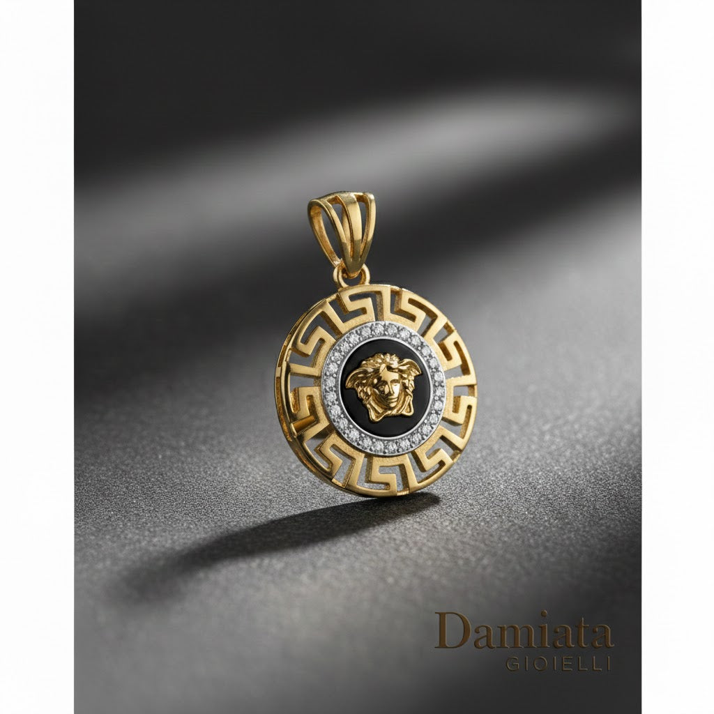 Charm unisex Damiata Gioielli in oro giallo, onice nero e zirconi 193/102/1