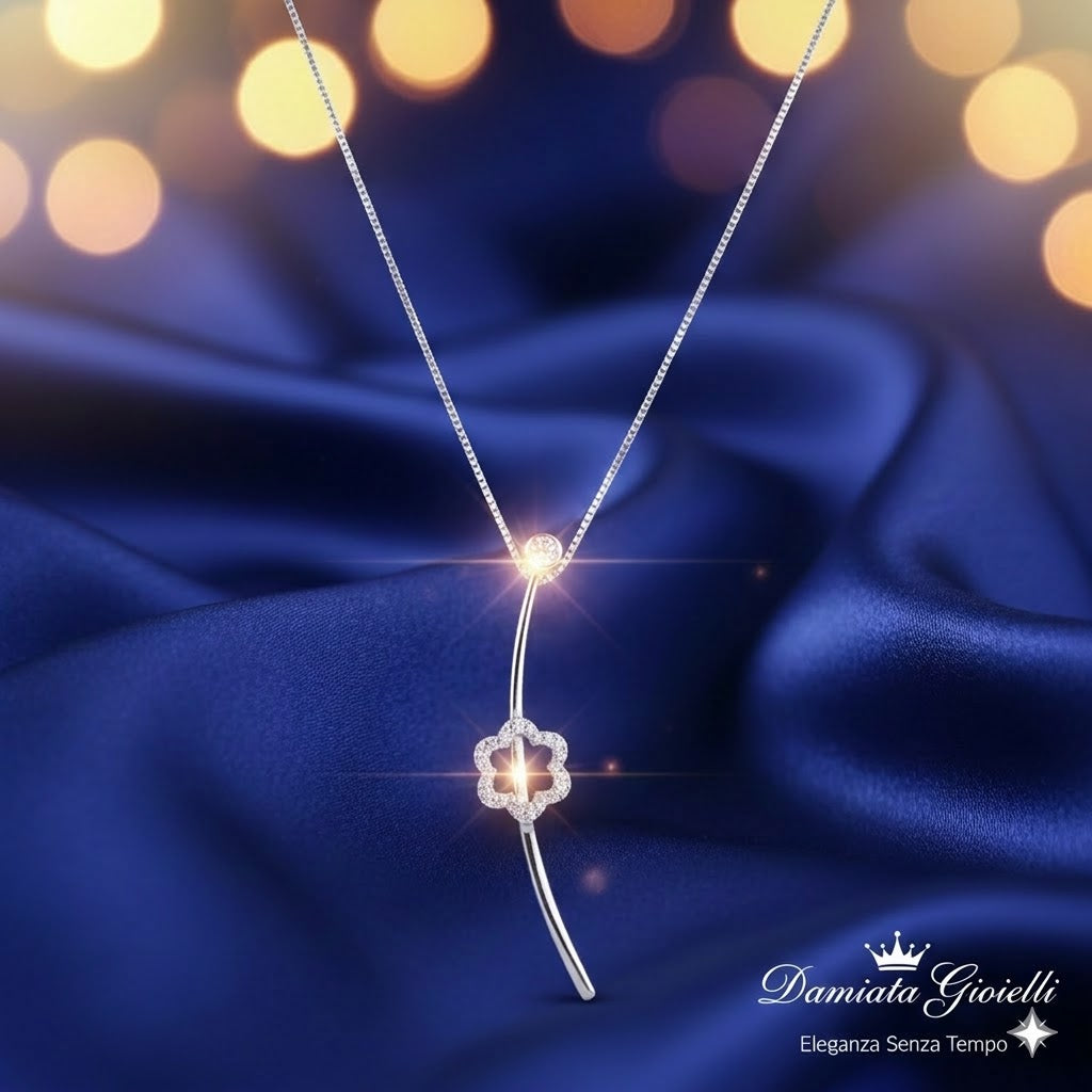 Collana con pendente a fiore donna Damiata Gioielli in oro bianco con zirconi 197/102/1