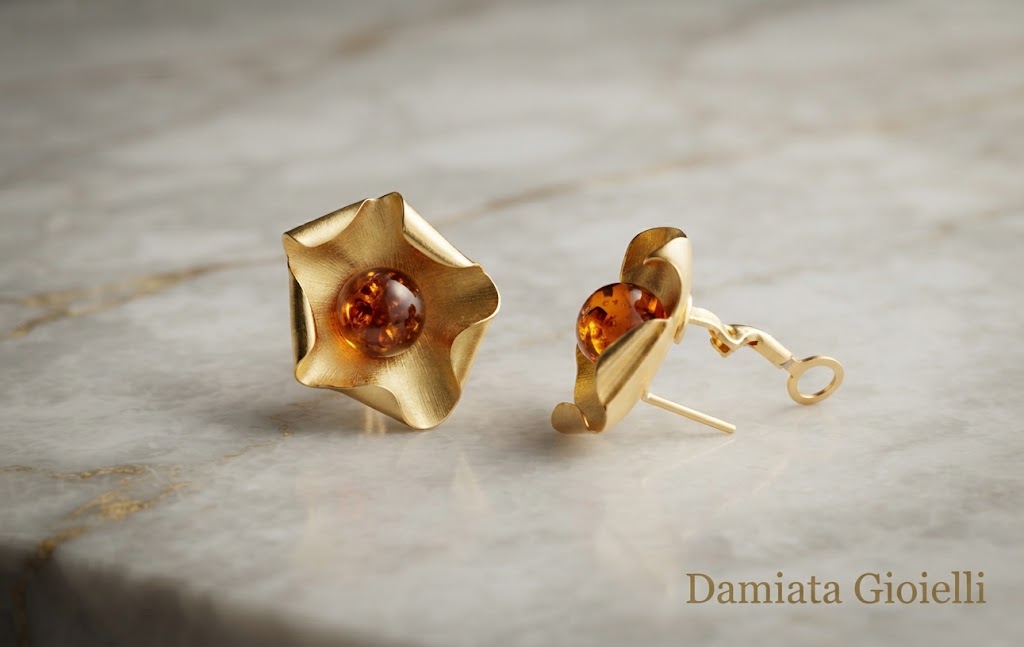Orecchini a fiore donna Damiata Gioielli in oro giallo e ambra ref. 119/102