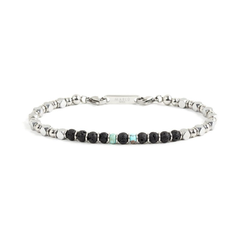 Bracciale uomo Marlù Man in acciaio, turchese e pietra lavica 1BR0009