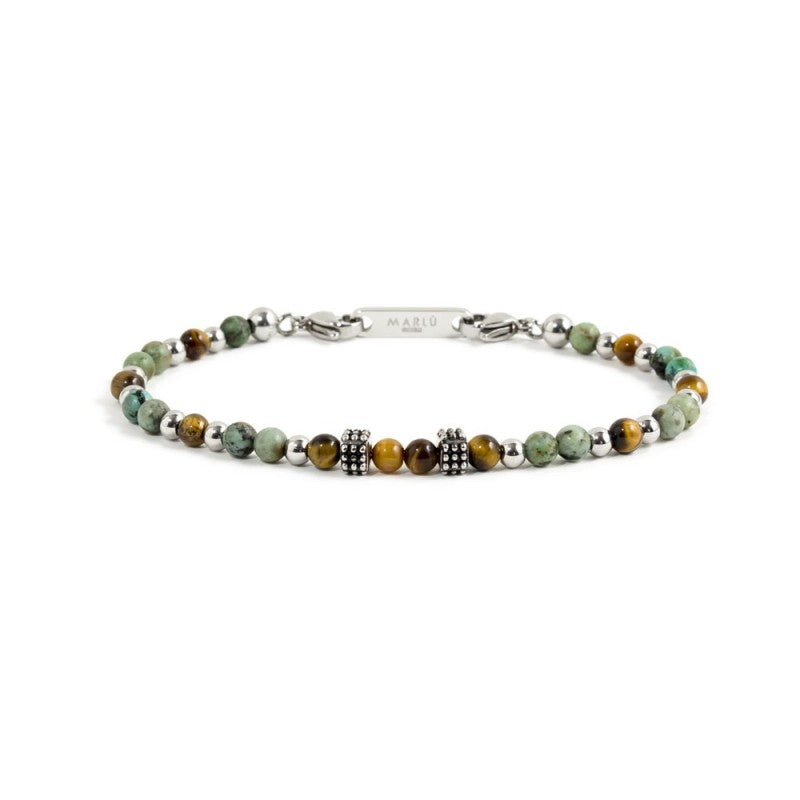 Bracciale unisex Marlù in acciaio con occhio di tigre e turchese africano 1BR0011