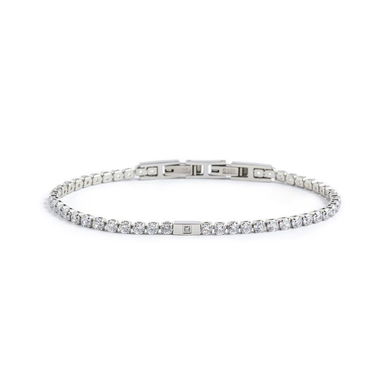 Bracciale tennis unisex Marlù in acciaio zirconi bianchi 1BR0068-W